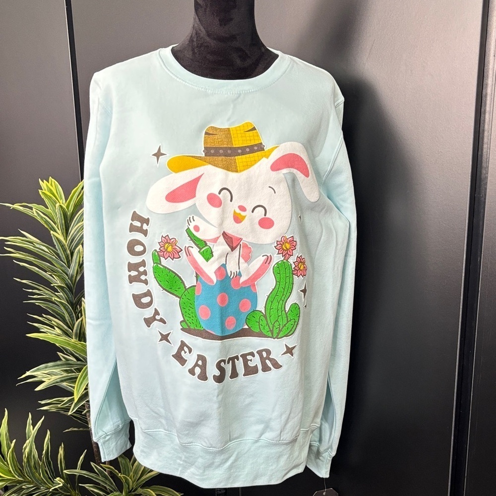 Pacific & Co. Howdy Easter pullover sweatshirt,fleece rib cuff/waist,Western